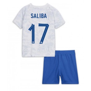 Frankrike William Saliba #17 Bortaställ Barn VM 2022 Kortärmad (+ Korta byxor)